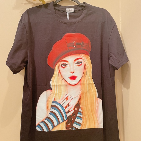 Cute print girl t-shirt in white and black - Picture 7 of 7